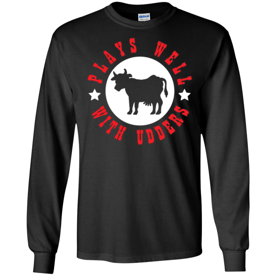 Funny Farmer Shirt: Plays Well With Udders. Cow Farm T-shirt
