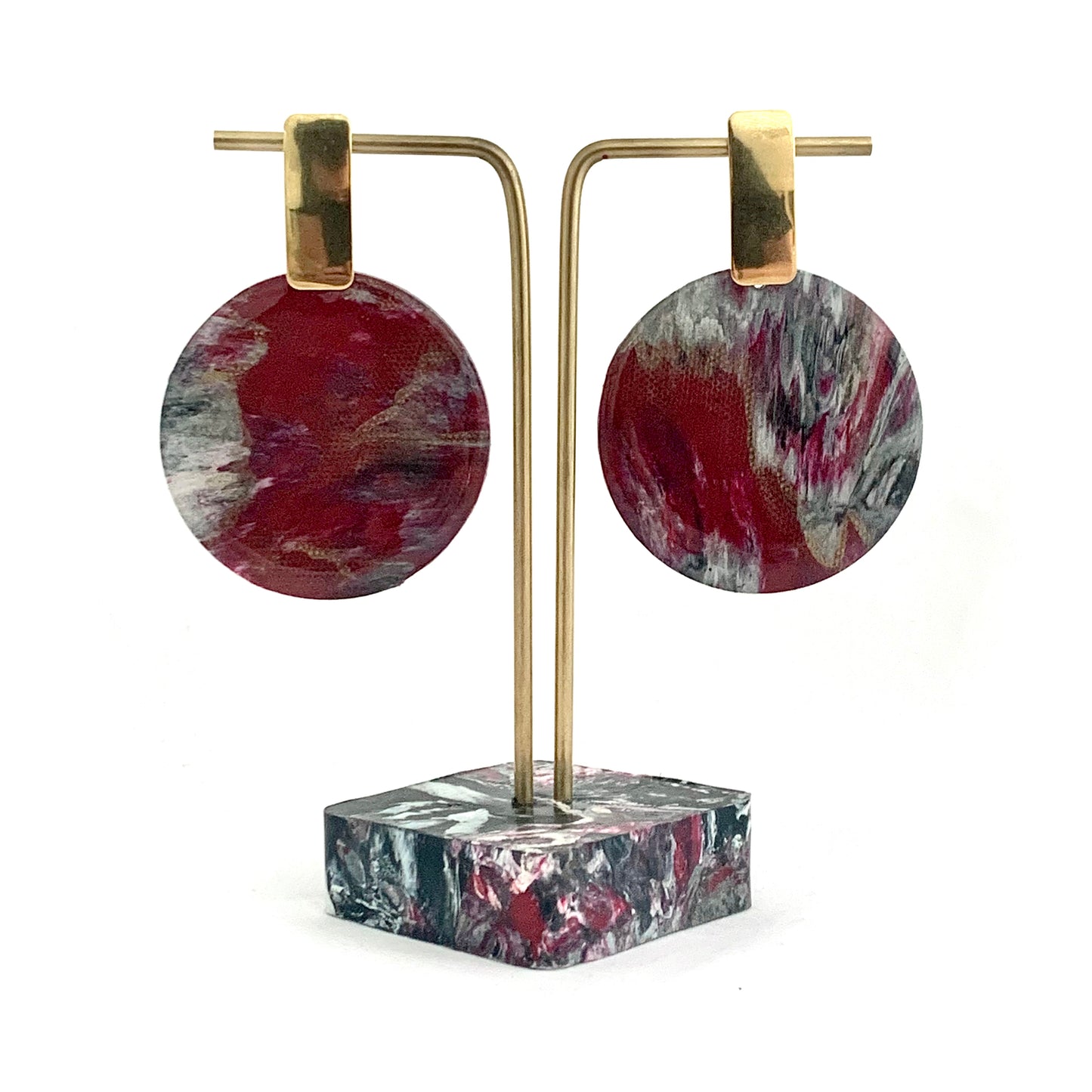 Handmade Sustainable red gold statement earrings studs quirky artesian