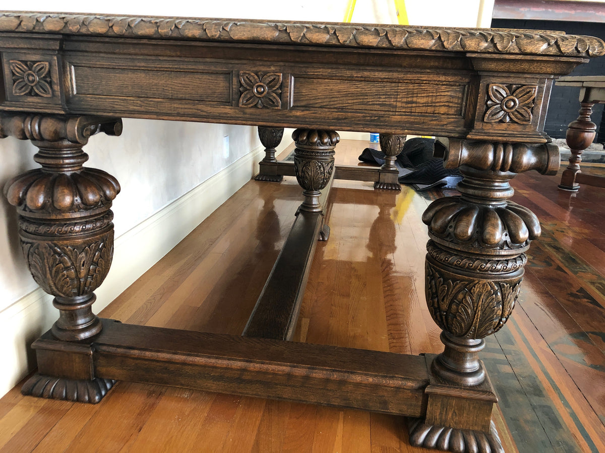 Old English Jacobean Style Oak Center Dining Table Kofski Antiques