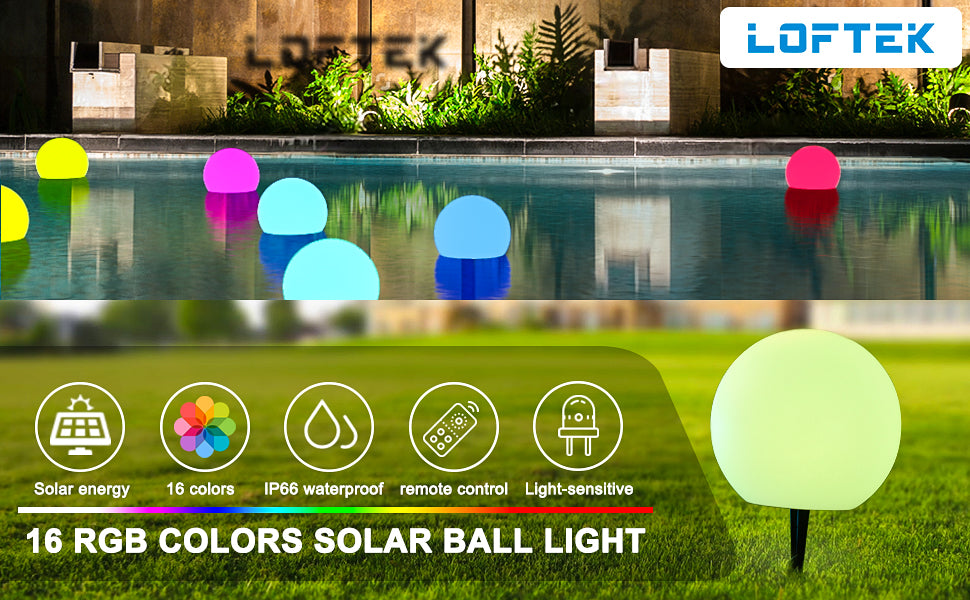 LOFTEK 8-inch RGB LED Solar Ball Light