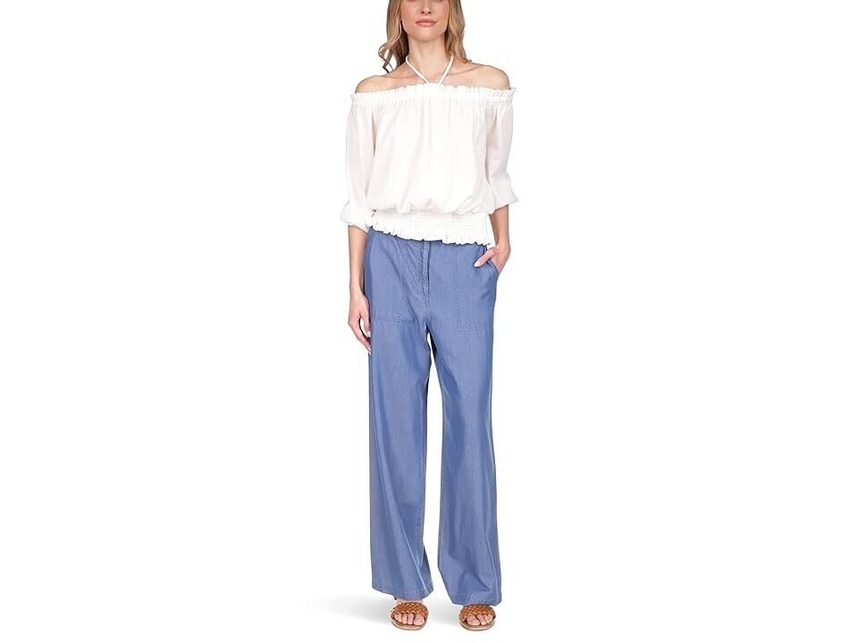 Michael Michael Kors Women's Chambray Wide-Leg Pants Blue Size L MSRP $125