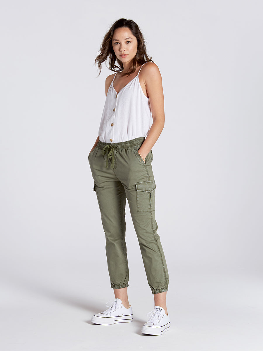 khaki drawstring cargo joggers womens