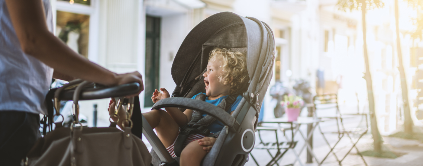 Baby in pram on holiday