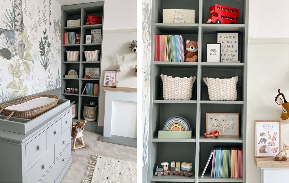 Alcove shelving in a nursery