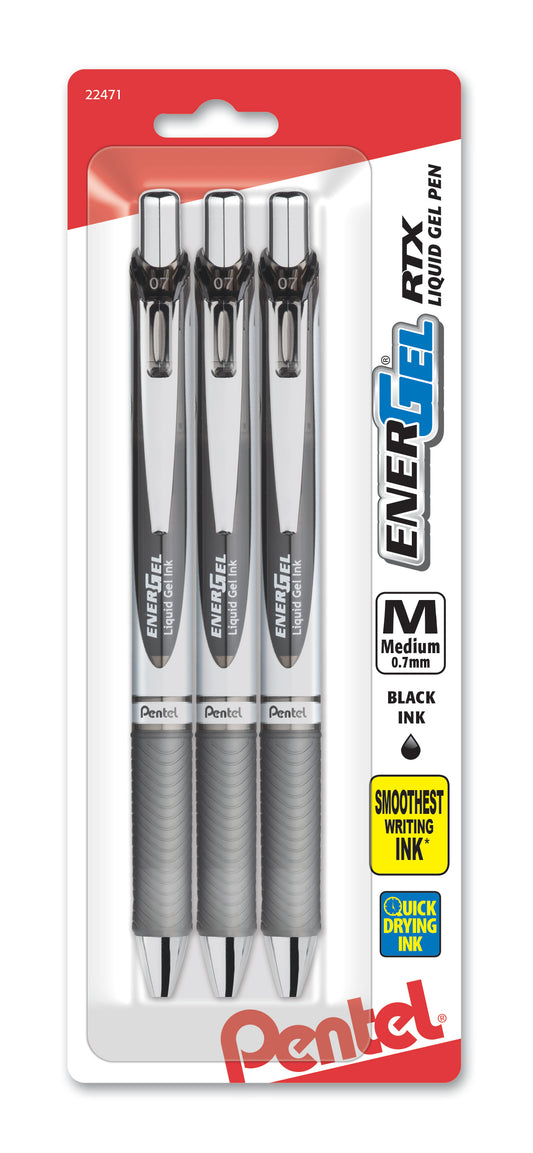 Pentel Energel 0.5 mm Black Needle Tip Pens 10 Pack Rtx Retractable Liquid  Gel Pen, Great for Office, School & Home for Women & Men