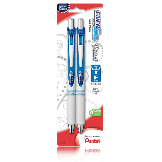 Pentel EnerGel Needle Tip Liquid Gel Ink Pens - Fine Point Type - 0.5 mm  Point Size - Needle Point Style - Refillable - Blue Gel-based Ink - Pearl  White Stainless Steel Barrel - 1 Each 