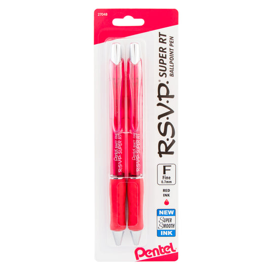 Pentel R.S.V.P. Ballpoint Pen, Fine Line, Red Ink, 5 Pack (BK90BP5B) 