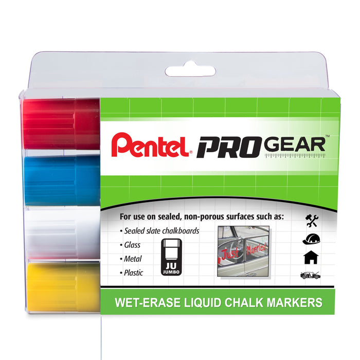 Pentel Progear Wet Erase Chalk Marker Assorted B C W Y Jumbo Tip Pentel Of America Ltd