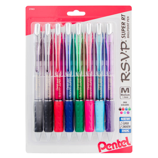 Pentel R.S.V.P. RT Retractable Ballpoint Pens Medium Point 1.0 mm 61percent  Recycled Transparent Black Barrel Black Ink Pack Of 12 Pens - Office Depot