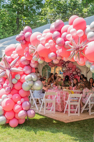 balloon garland at Connecticut sweet 16, pink and silver balloons, CT balloons, West Hartford balloons