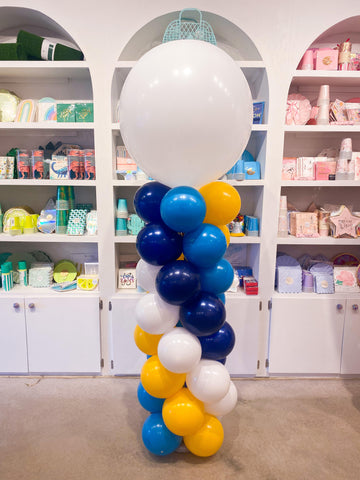 balloon column, balloon decor, 4 color balloon sprial column with topper