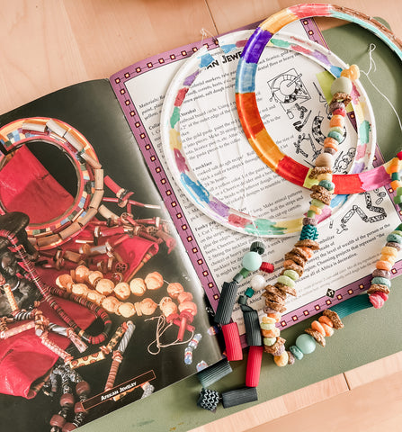 Kids craft activity idea for African jewelry for studying Africa.