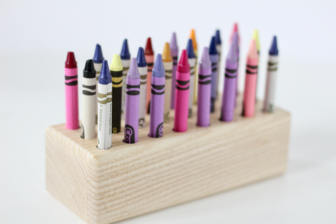 Wooden crayon holder for kids.