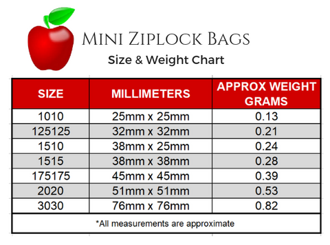 Apple Baggies Size Chart
