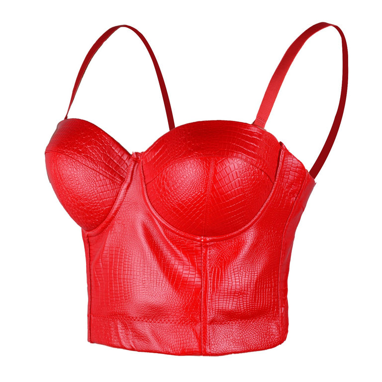 Snake Faux Leather Bustier Crop Top Women's Sexy Corset Top Bra Red ...