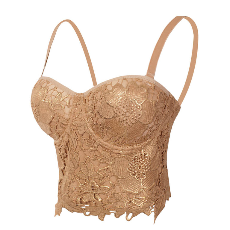 Buy Bronzing Embroidery Lace Bustier Corset Top on FANCYMAKE | FANCYMAKE