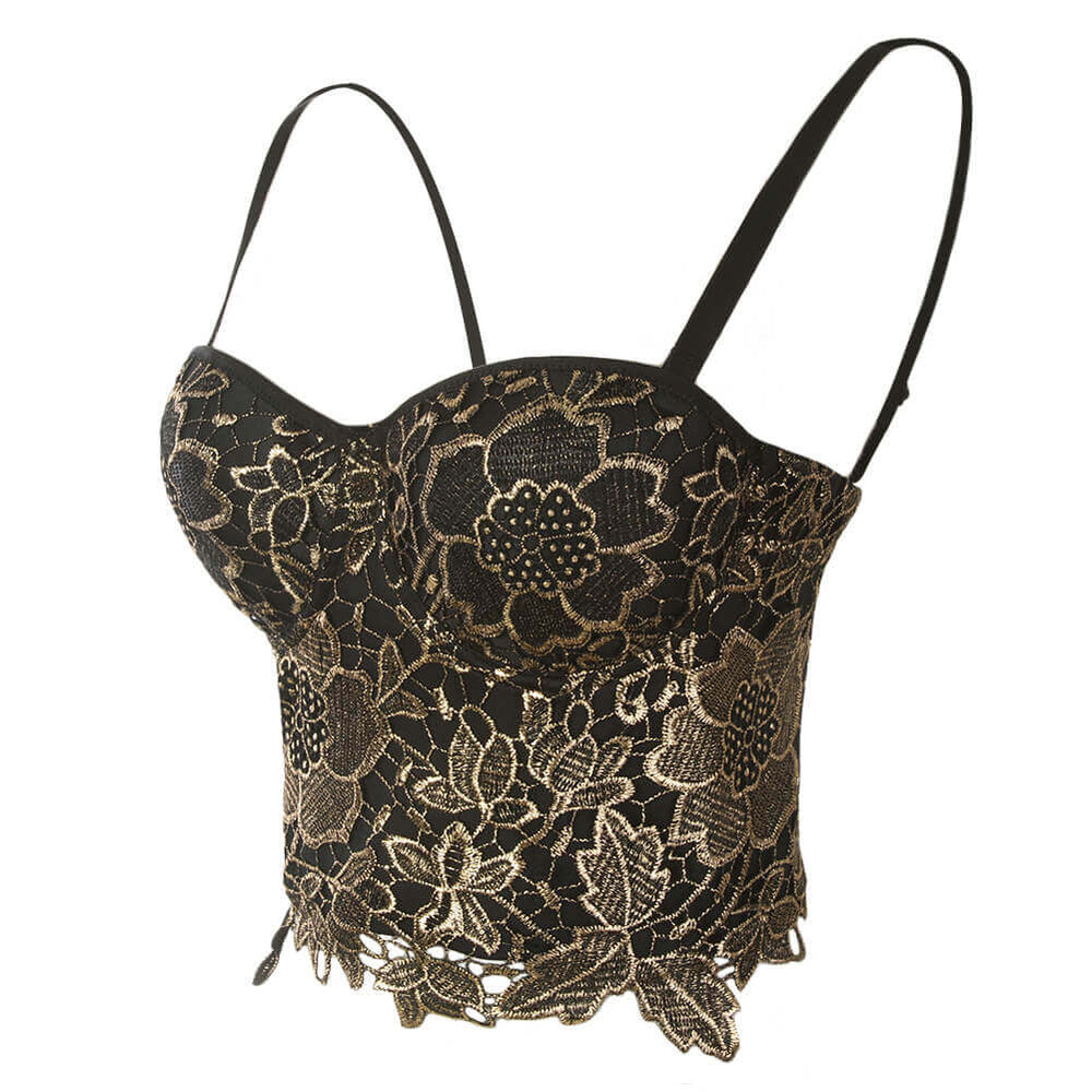 Gold Embroidery Women Lace Bustier Top Free Shipping Worldwide | FANCYMAKE