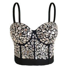 Rhinestone Pearls Night Club Party Bustier Crop Top | FANCYMAKE