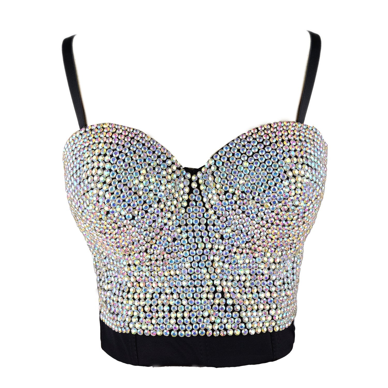 Women's Luxury Multicolor Rhinestone Diamond Bustier Sexy Crop Top Clu ...