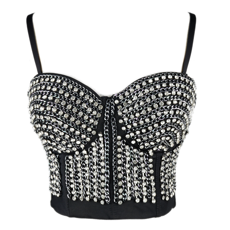 Women's Rhinestone Diamond Chain Bustier Crop Top Corset Top Bralet Si ...