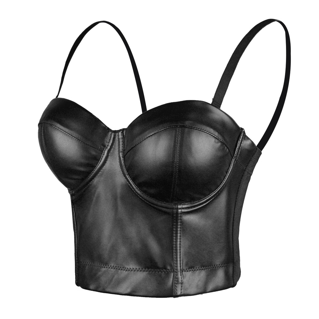 Womens Faux Leather Sexy Bustier Crop Top Party Club Vest Fancymake