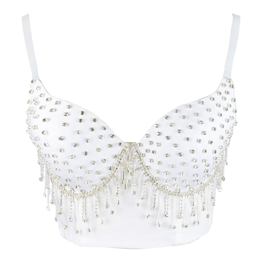 Women's Tassel Rhinestone Diamond Bustier Crop Top Luxury Corset Bra W ...