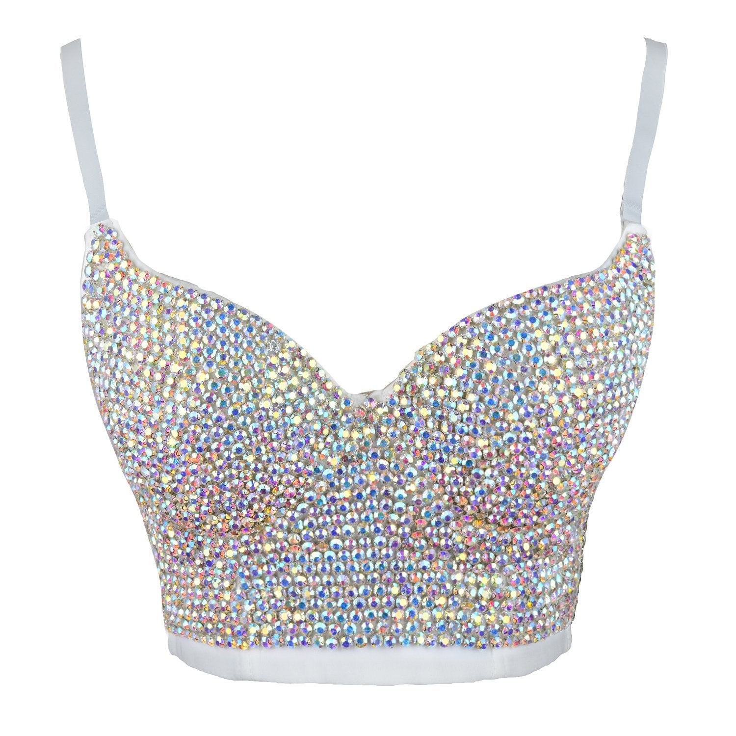 Women's Rhinestone Colored Diamond Luxury Bustier Crop Top Sexy Punk ...