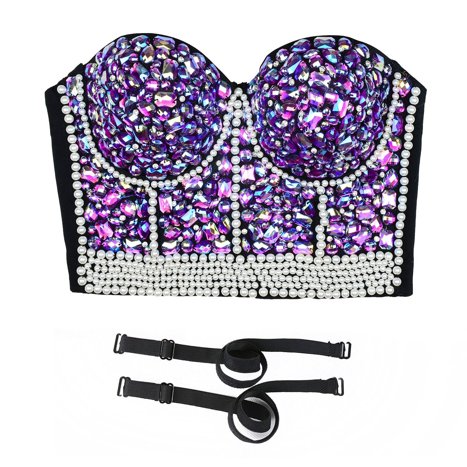 Women's Sexy Rhinestone Bead Bustier Crop Top Club Party Glitter Corse ...