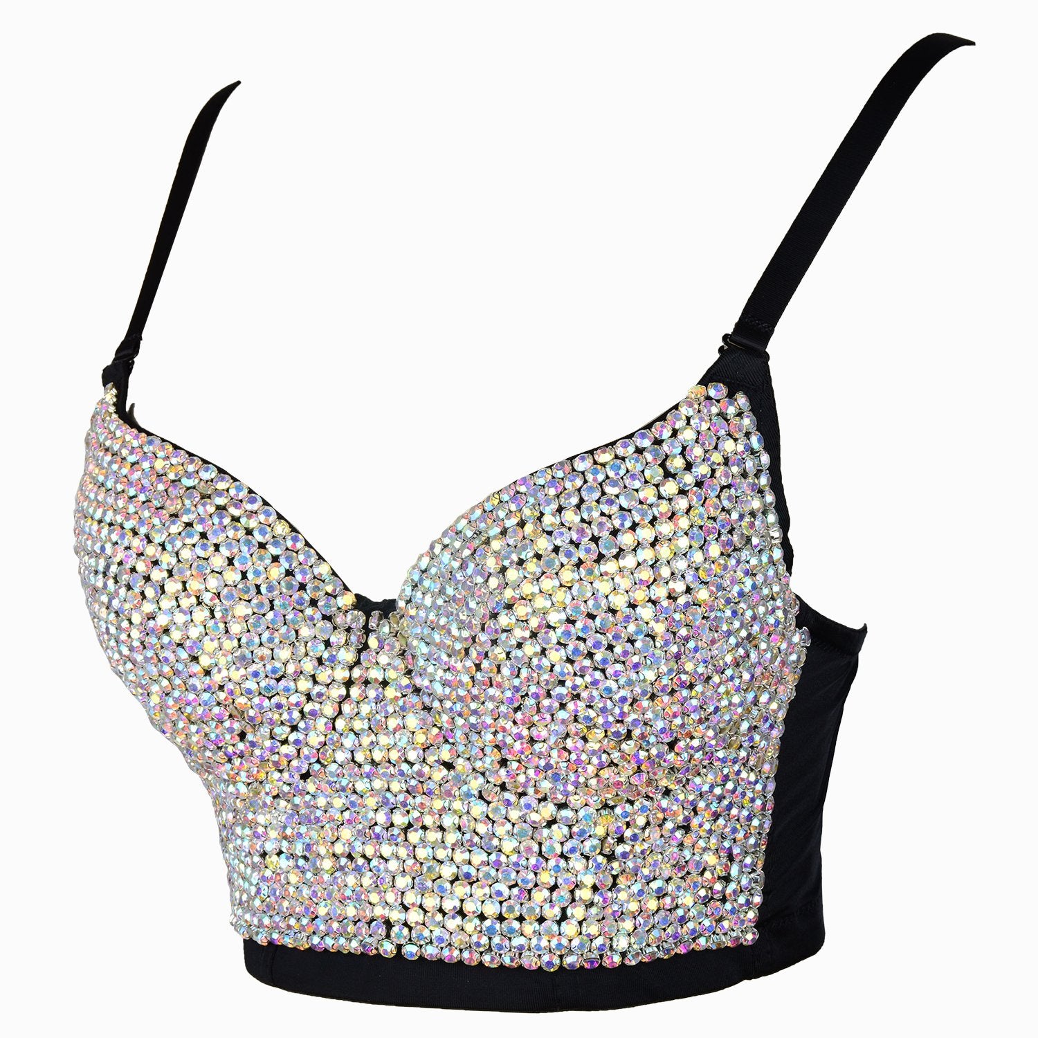 Women's Rhinestone Colored Diamond Luxury Bustier Crop Top Sexy Punk C ...