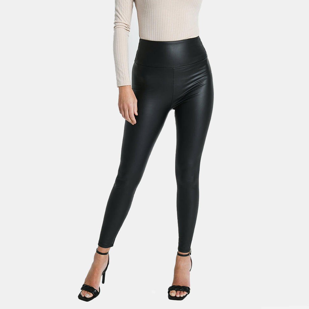 Classic warming leggings on velor Jolie monochrome black casuals faux  leather, velor, eco-leather - X.O empire