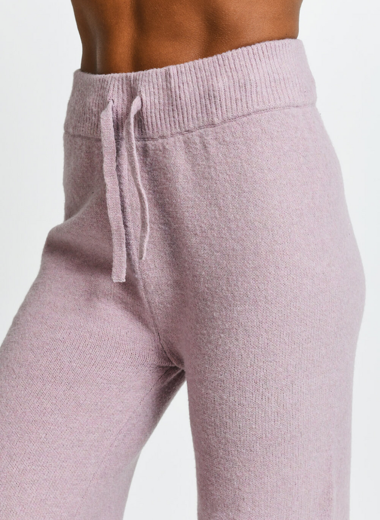 Close up of pink Knitted Wide Leg Lounge Trousers.