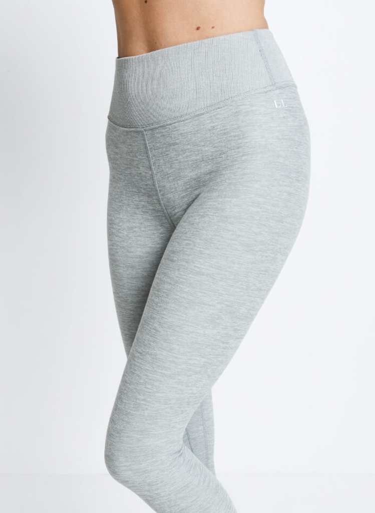 Zoomed in image of waistline of Grey Luxe Leggings.