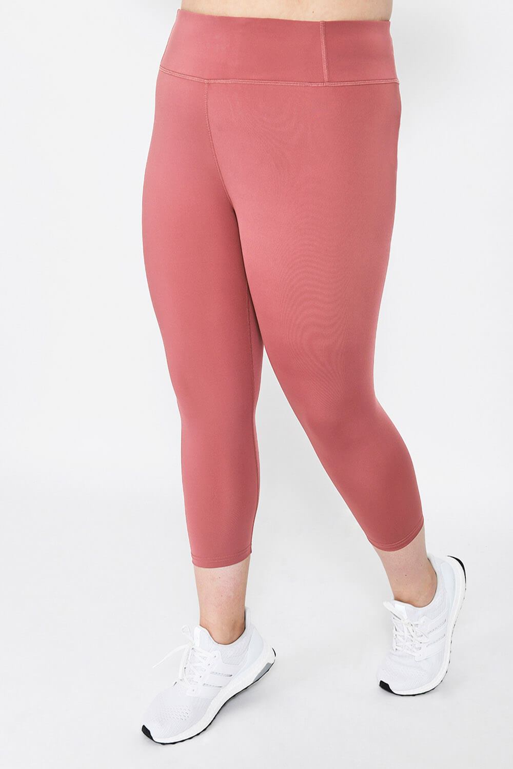 Plus Size Focus Cropped High Waisted Sports Leggings--Dusty Pink