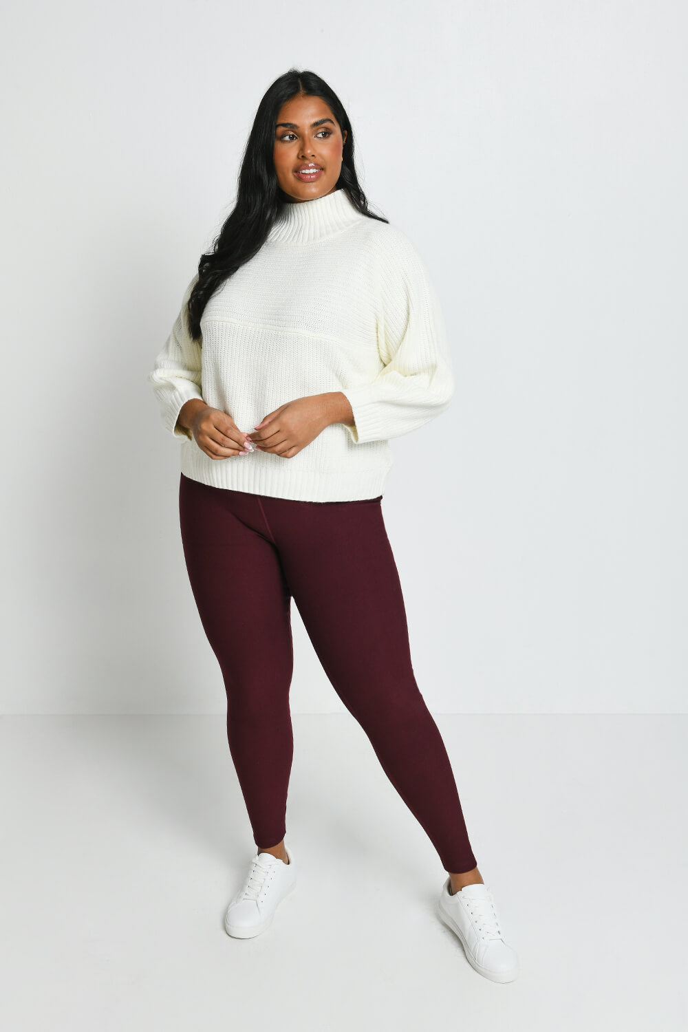 Plus Size Burgundy Winter Everyday High Waisted Leggings