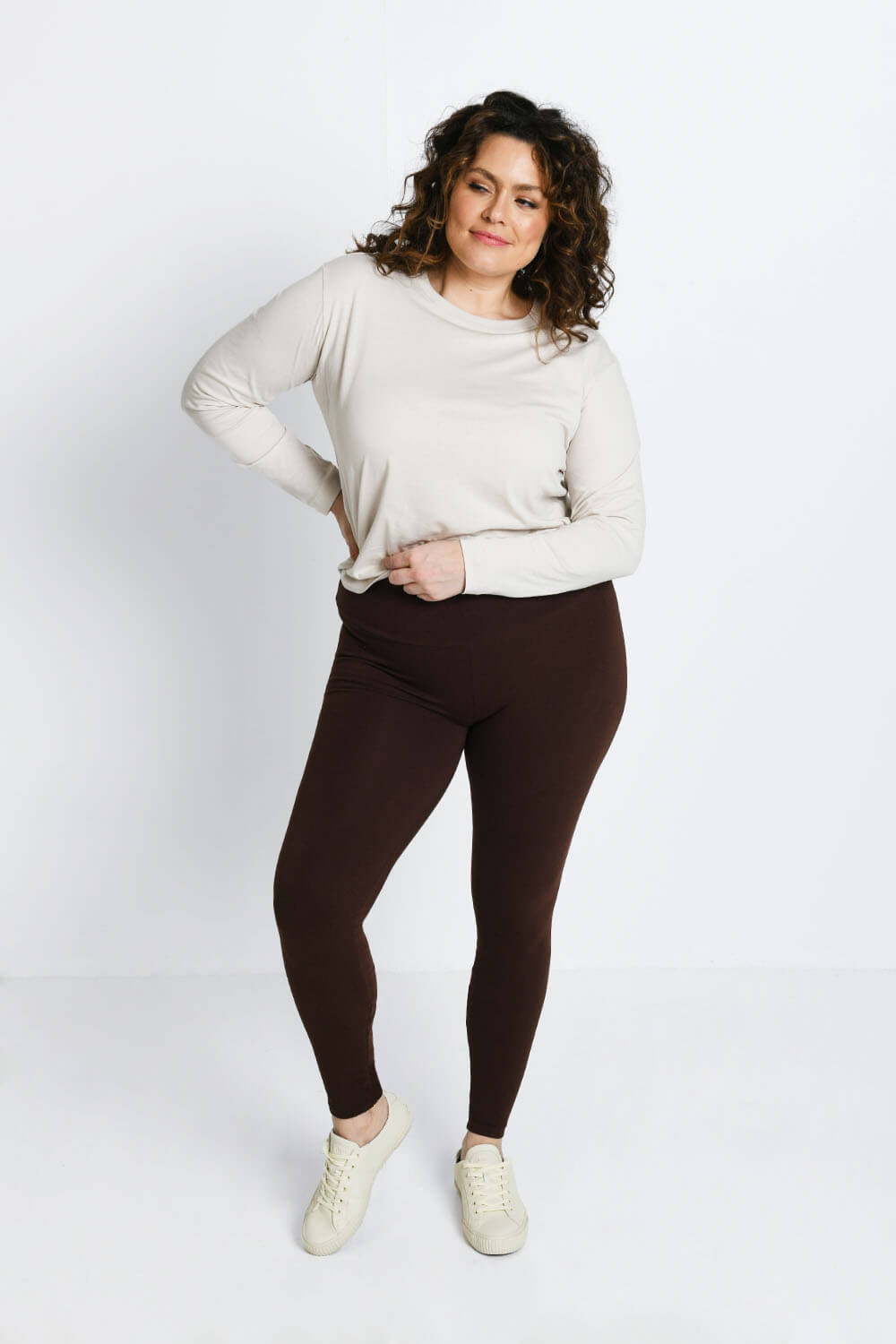 Women's Casual Plain Regular Chocolate Brown Leggings XL 