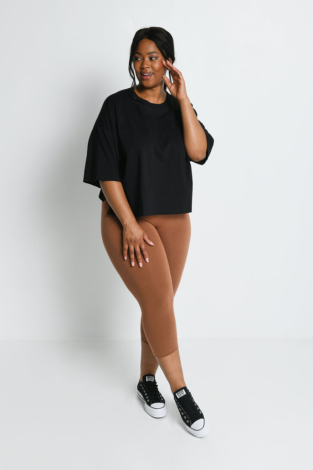 Plus Size Mocha Brown Classic Cropped Leggings