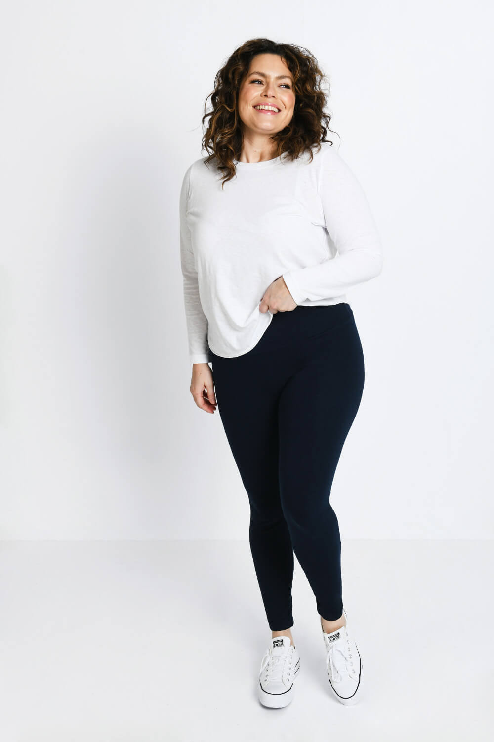 Plus Size Navy Blue Classic High Waisted Leggings