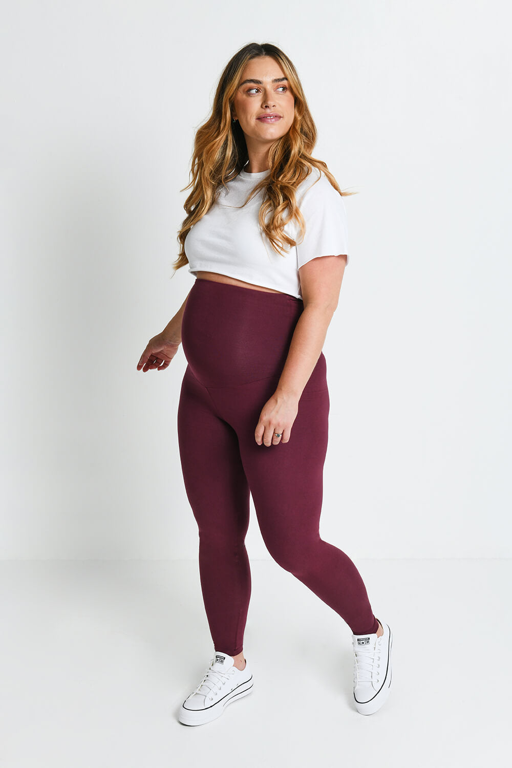 Burgundy Lightweight Classic Full Length Maternity Leggings