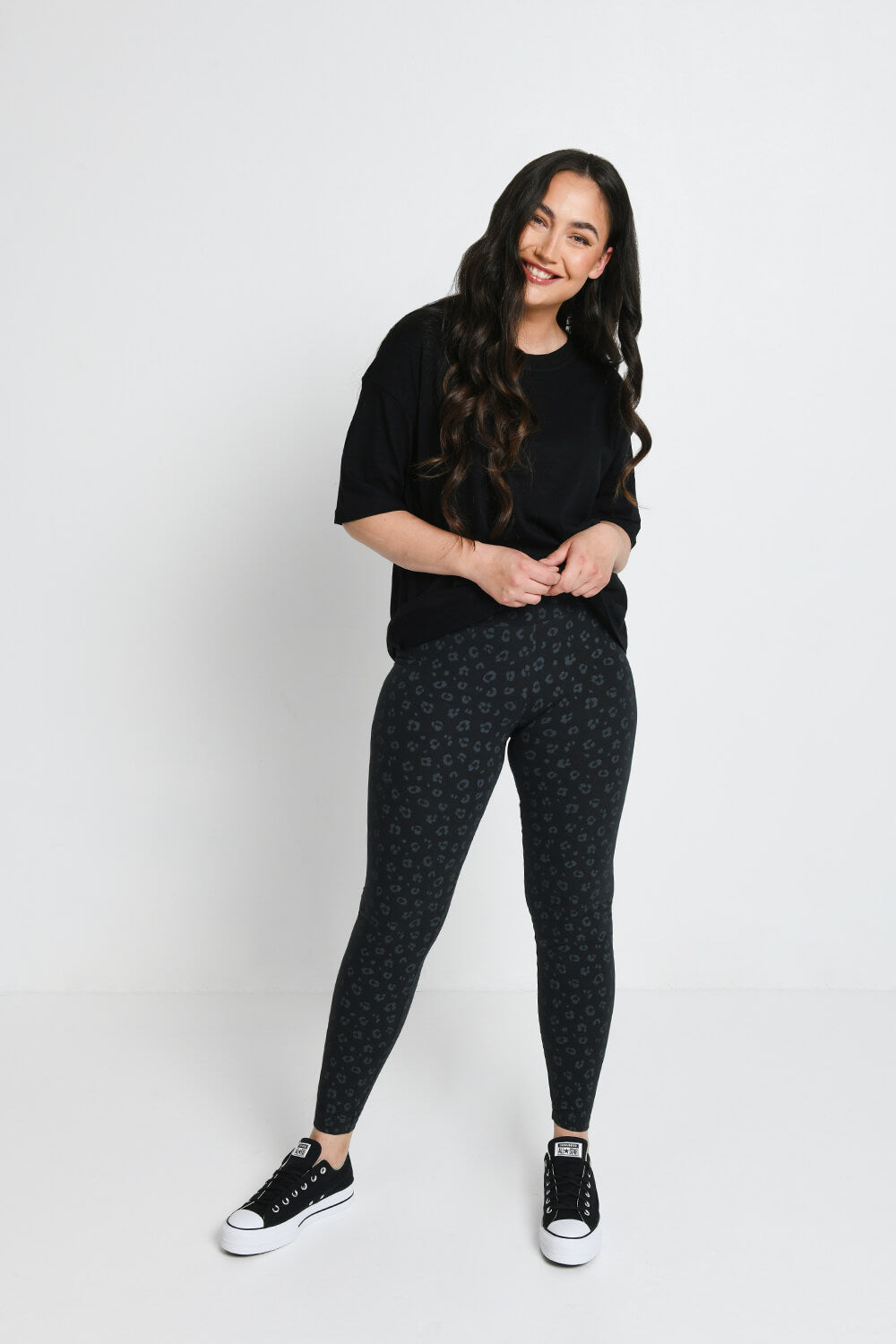 Black Animal Printed Gymwear Legging With Side Solid Panel