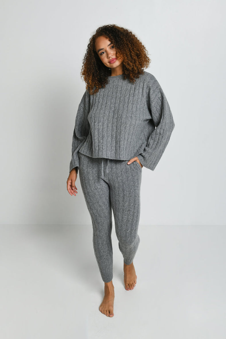 LOVALL Grey Cable Knit Joggers Love Leggings