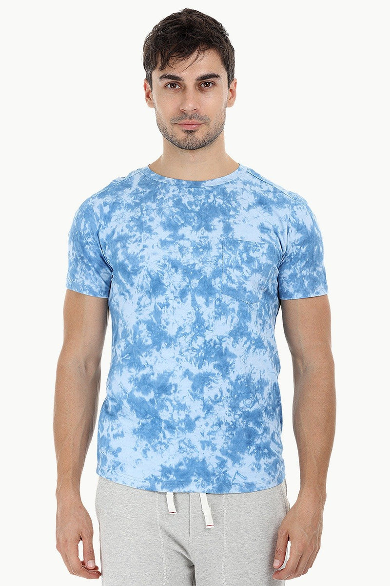 Sky Blue Crumple Blotch Effect Tie Dye T-Shirt for Men Online – Zobello