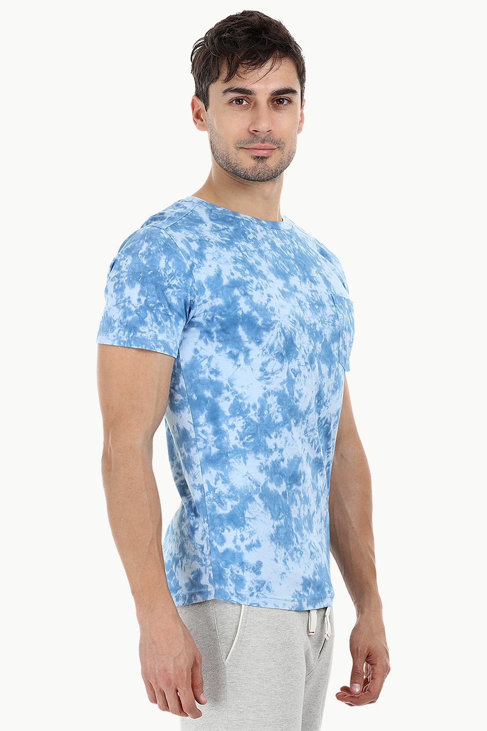 Sky Blue Crumple Blotch Effect Tie Dye T-Shirt for Men Online – Zobello