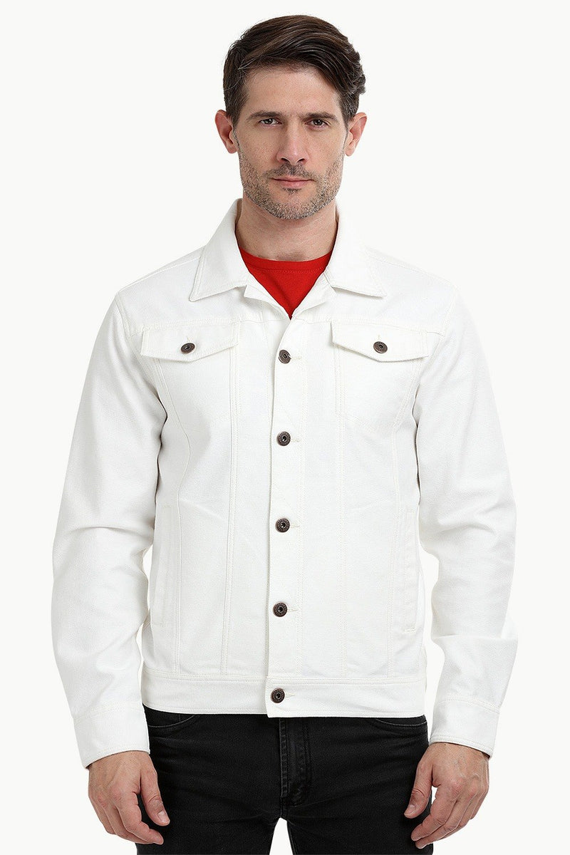 Buy Online Buttoned White Denim Jacket for Men online at Zobello