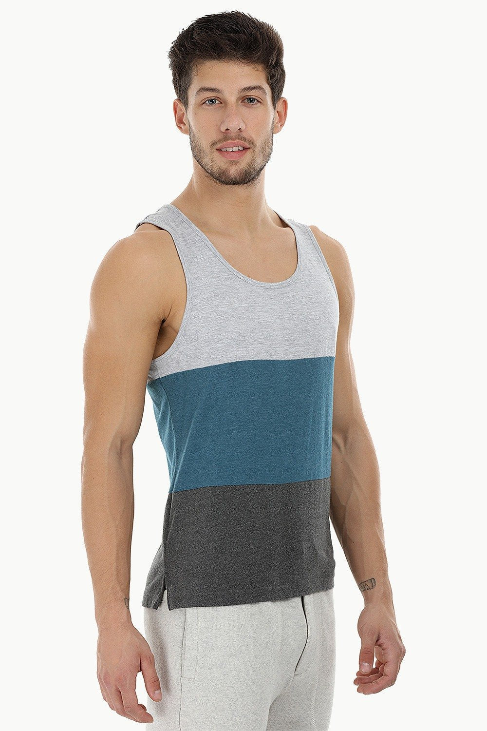 Buy Online Charcoal Gray Color-Block Sleeveless Tank for Men Online at ...