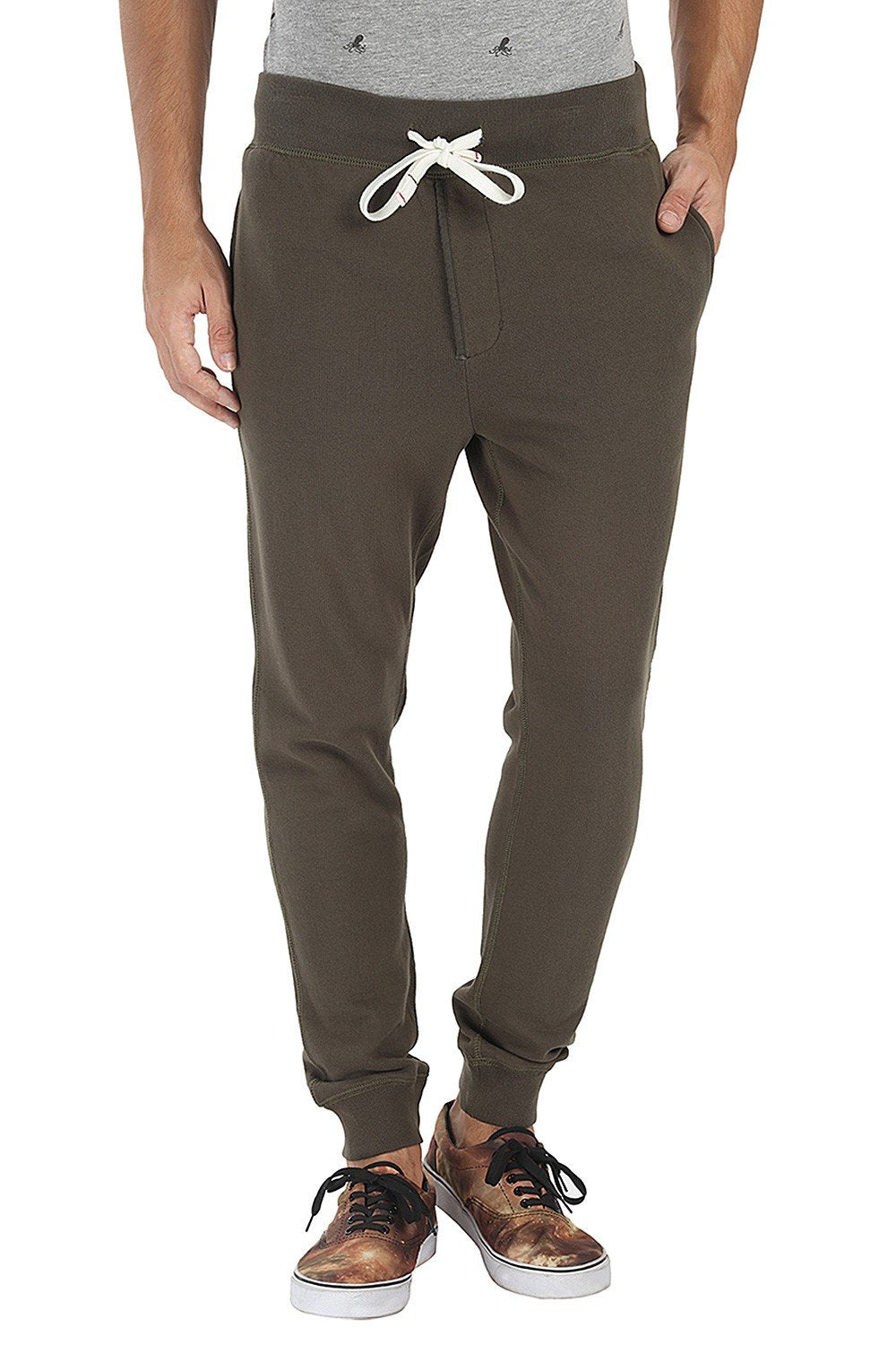 Buy Online Olive Green Fleece Slim Fit Cuff Jogger Sweatpants for Men ...