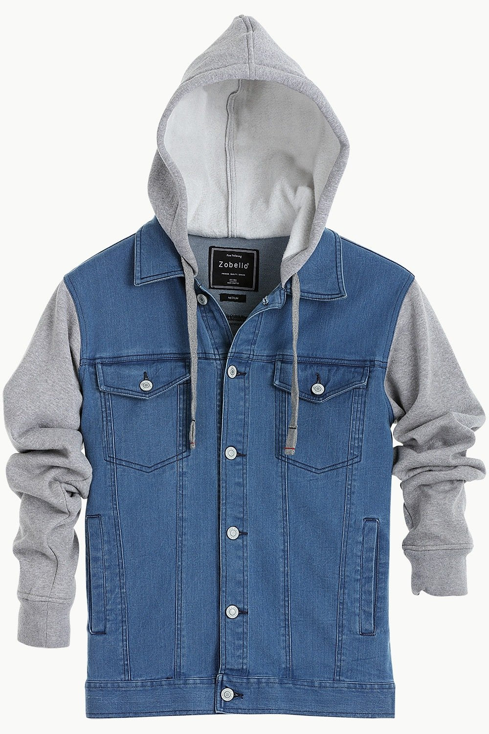 Buy Online Midwashed Indigo Hooded Denim Jacket for Men Online at Zobello
