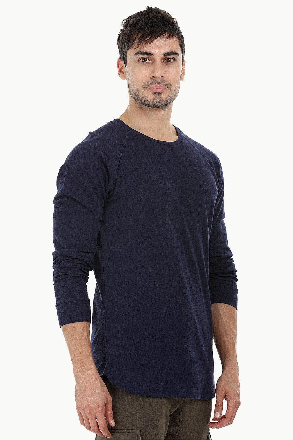 Buy Online Longline Navy Lightweight T-Shirt for Men Online at Zobello