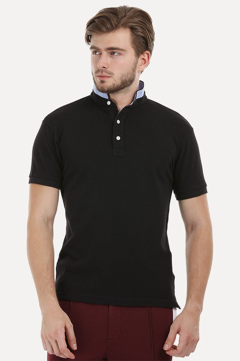 Buy Online Mandarin Collar Black Polo T-Shirt for Men at Zobello