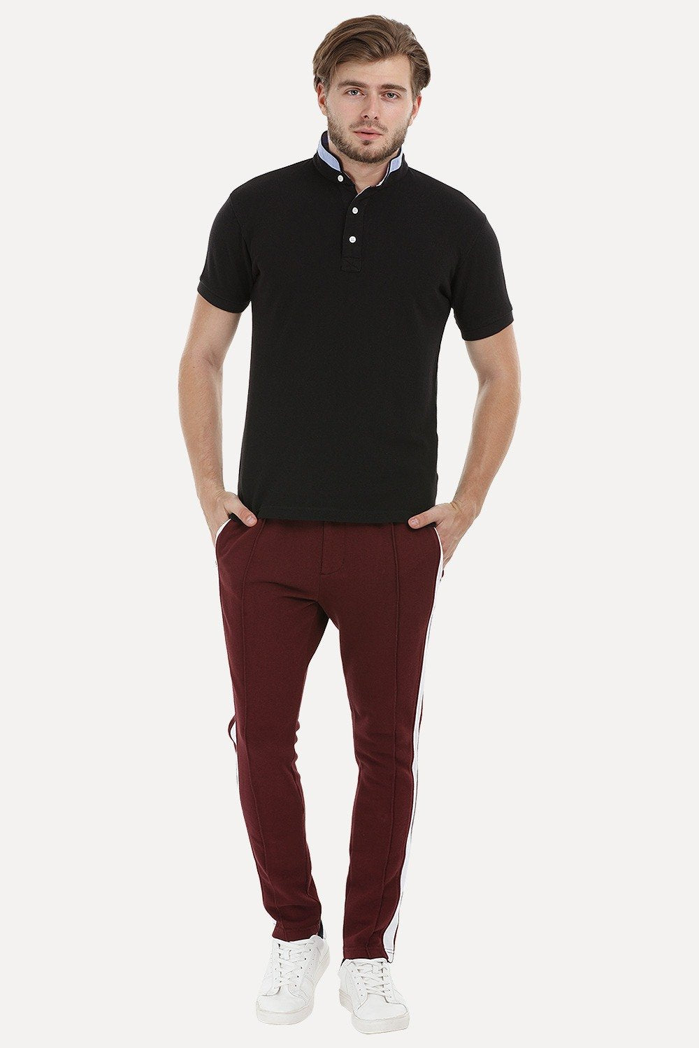 Buy Online Mandarin Collar Black Polo T-Shirt for Men at Zobello