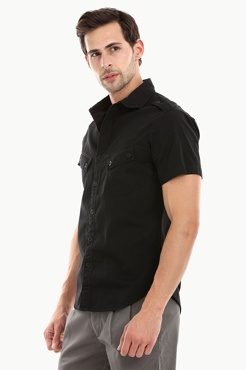 Buy Online Military Style Twill Shirt With Epaulets for Men at Zobello